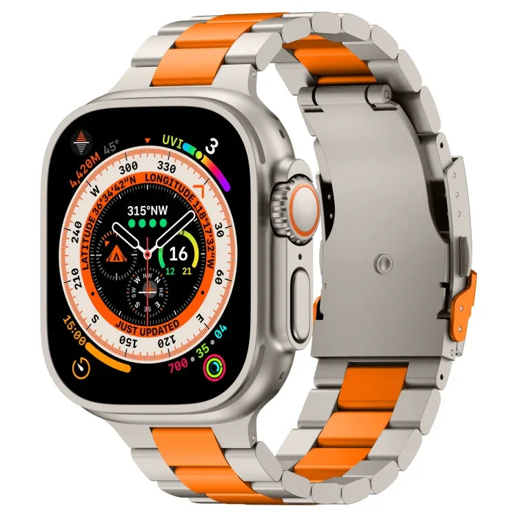 Three Beads Titanium Alloy Metal Watch Band, For Apple Watch Series 10 46mm, For Apple Watch Series 10 42mm, For Apple Watch SE 2023 44mm, For Apple Watch SE 2023 40mm, For Apple Watch Ultra 2 49mm, For Apple Watch Series 9 45mm                        ...