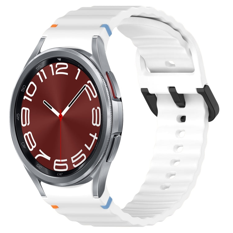 Wavy Grain Stitched Black Buckle Silicone Watch Band, For Samsung Galaxy Watch FE 40mm, For Samsung Galaxy Watch 7 40 / 44mm, For Samsung Galaxy Watch 6 Classic 43 / 47mm, For Samsung Galaxy Watch 6 40 / 44mm