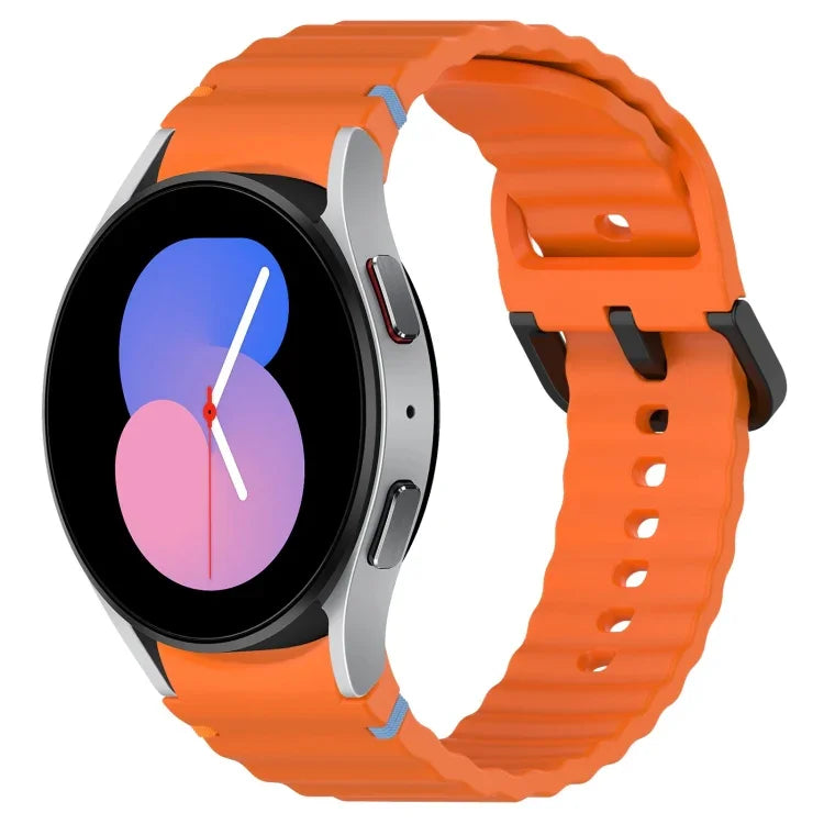 Wavy Grain Stitched Black Buckle Silicone Watch Band, For Samsung Galaxy Watch 5 40 / 44mm, For Samsung Galaxy Watch 5 Pro, For Samsung Galaxy Watch 4 40 / 44mm, For Samsung Galaxy Watch 4 Classic 42 / 46mm