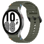 Wavy Grain Stitched Black Buckle Silicone Watch Band, For Samsung Galaxy Watch 5 40 / 44mm, For Samsung Galaxy Watch 5 Pro, For Samsung Galaxy Watch 4 40 / 44mm, For Samsung Galaxy Watch 4 Classic 42 / 46mm