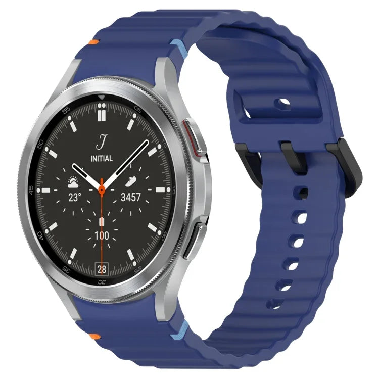 Wavy Grain Stitched Black Buckle Silicone Watch Band, For Samsung Galaxy Watch 5 40 / 44mm, For Samsung Galaxy Watch 5 Pro, For Samsung Galaxy Watch 4 40 / 44mm, For Samsung Galaxy Watch 4 Classic 42 / 46mm
