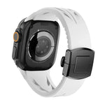 سوار ساعة من السيليكون مع إبزيم فراشة أسود من الفولاذ المقاوم للصدأ Tailor، لساعات Apple Watch مقاسات 44مم / 45مم / 46مم / 49مم