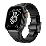 سوار ساعة من السيليكون مع إبزيم فراشة أسود من الفولاذ المقاوم للصدأ Tailor، لساعات Apple Watch مقاسات 44مم / 45مم / 46مم / 49مم