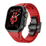 سوار ساعة من السيليكون مع إبزيم فراشة أسود من الفولاذ المقاوم للصدأ Tailor، لساعات Apple Watch مقاسات 44مم / 45مم / 46مم / 49مم