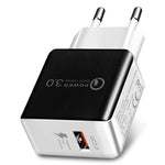 شاحن سريع QC 3.0 بسحب سلك بمنفذ USB واحد، قابس الاتحاد الأوروبي، QC 3.0 أسود، QC 3.0 أبيض