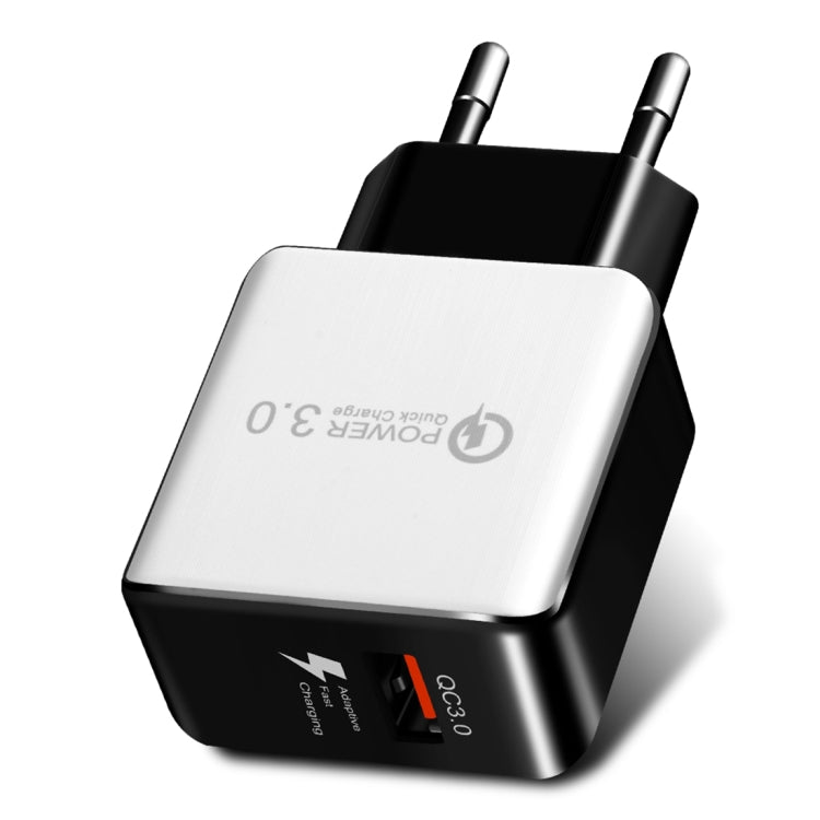 شاحن سريع QC 3.0 بسحب سلك بمنفذ USB واحد، قابس الاتحاد الأوروبي، QC 3.0 أسود، QC 3.0 أبيض