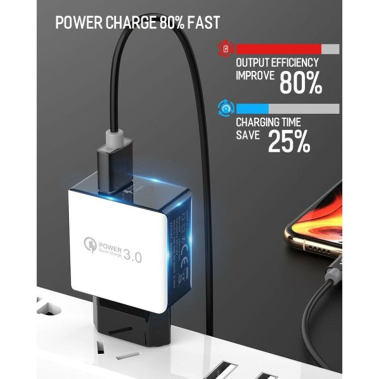 شاحن سريع QC 3.0 بسحب سلك بمنفذ USB واحد، قابس الاتحاد الأوروبي، QC 3.0 أسود، QC 3.0 أبيض