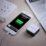 شاحن سريع QC 3.0 بسحب سلك بمنفذ USB واحد، قابس الولايات المتحدة، أسود، أبيض