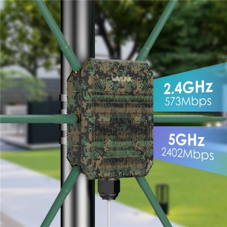 موسع واي فاي خارجي WAVLINK WN588HX3 AX3000 مع 6 هوائيات مكرر واي فاي ثنائي النطاق، قابس أمريكي، قابس أوروبي، قابس بريطاني، قابس أسترالي