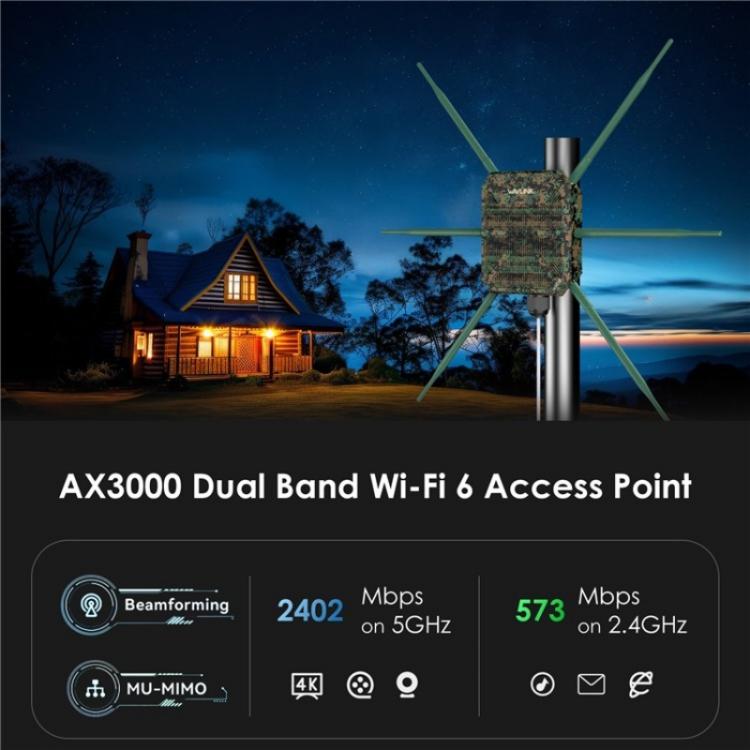 موسع واي فاي خارجي WAVLINK WN588HX3 AX3000 مع 6 هوائيات مكرر واي فاي ثنائي النطاق، قابس أمريكي، قابس أوروبي، قابس بريطاني، قابس أسترالي