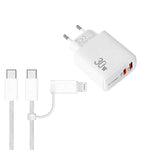 شاحن PD31 بقوة 30 واط USB-C / Type-C + USB-A مع كابل بيانات 2 في 1 Type-C + 8 Pin، قابس الاتحاد الأوروبي، قابس الاتحاد الأوروبي + كابل بيانات 2 في 1