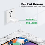 شاحن PD31 بقوة 30 واط USB-C / Type-C + USB-A مع كابل بيانات 2 في 1 Type-C + 8 Pin، قابس الاتحاد الأوروبي، قابس الاتحاد الأوروبي + كابل بيانات 2 في 1