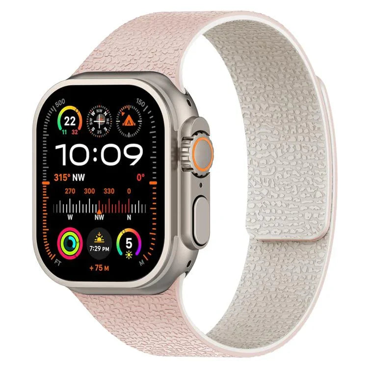 سوار ساعة سيليكون مغناطيسي بنقشة قشرة الليتشي، لساعات Apple Watch مقاسات 46مم / 49مم / 45مم / 44مم، لساعات Apple Watch مقاسات 42مم / 41مم / 40مم / 38مم