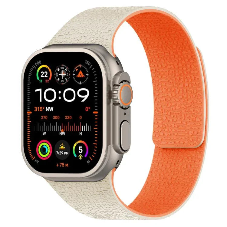 سوار ساعة سيليكون مغناطيسي بنقشة قشرة الليتشي، لساعات Apple Watch مقاسات 46مم / 49مم / 45مم / 44مم، لساعات Apple Watch مقاسات 42مم / 41مم / 40مم / 38مم