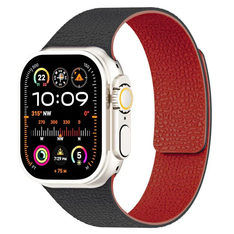 سوار ساعة سيليكون مغناطيسي بنقشة قشرة الليتشي، لساعات Apple Watch مقاسات 46مم / 49مم / 45مم / 44مم، لساعات Apple Watch مقاسات 42مم / 41مم / 40مم / 38مم