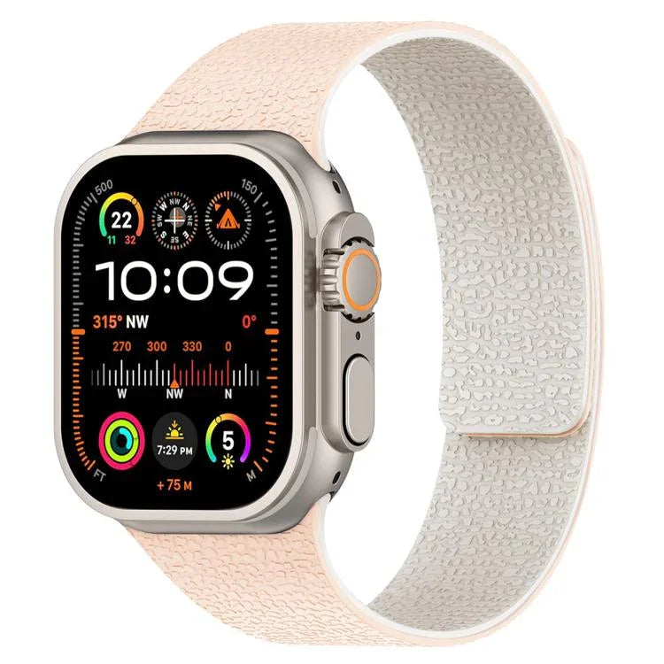 سوار ساعة سيليكون مغناطيسي بنقشة قشرة الليتشي، لساعات Apple Watch مقاسات 46مم / 49مم / 45مم / 44مم، لساعات Apple Watch مقاسات 42مم / 41مم / 40مم / 38مم