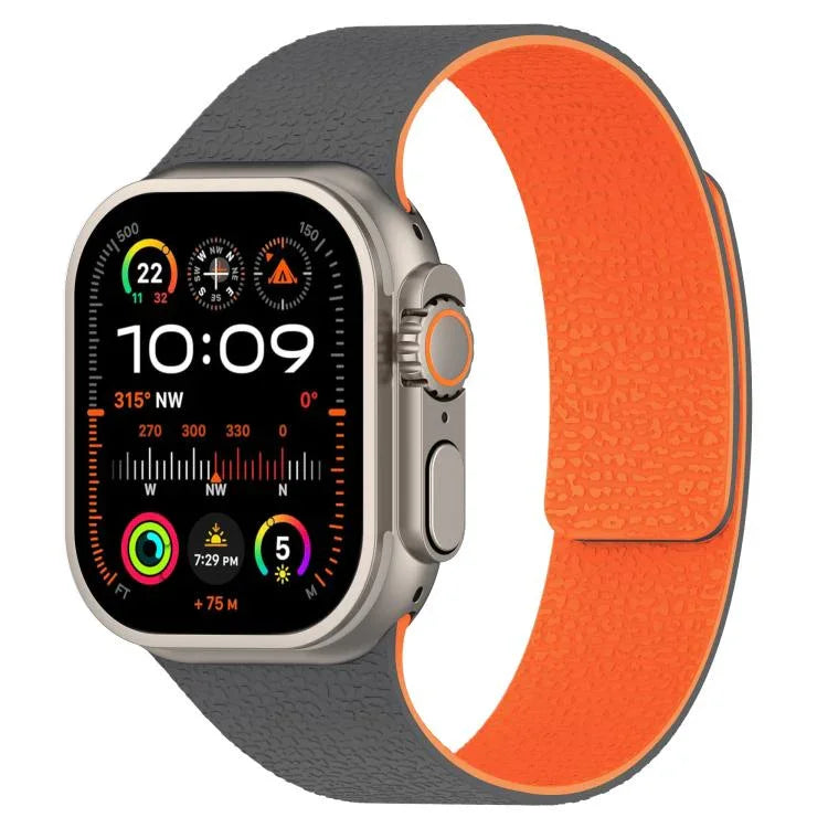 سوار ساعة سيليكون مغناطيسي بنقشة قشرة الليتشي، لساعات Apple Watch مقاسات 46مم / 49مم / 45مم / 44مم، لساعات Apple Watch مقاسات 42مم / 41مم / 40مم / 38مم