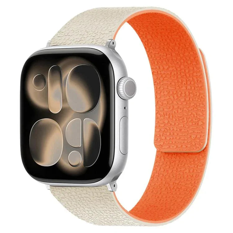 سوار ساعة سيليكون مغناطيسي بنقشة قشرة الليتشي، لساعات Apple Watch مقاسات 46مم / 49مم / 45مم / 44مم، لساعات Apple Watch مقاسات 42مم / 41مم / 40مم / 38مم