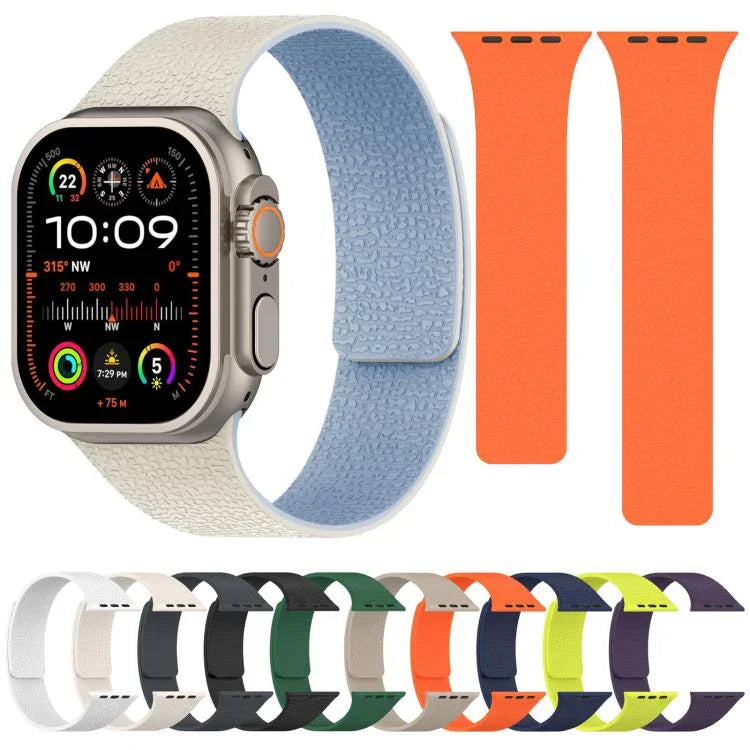 سوار ساعة سيليكون مغناطيسي بنقشة قشرة الليتشي، لساعات Apple Watch مقاسات 46مم / 49مم / 45مم / 44مم، لساعات Apple Watch مقاسات 42مم / 41مم / 40مم / 38مم