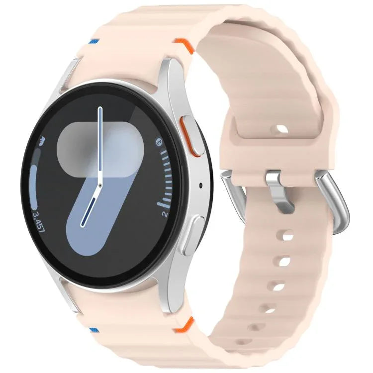 Wavy Grain Stitched Silver Buckle Silicone Watch Band, For Samsung Galaxy Watch 7 40 / 44mm
