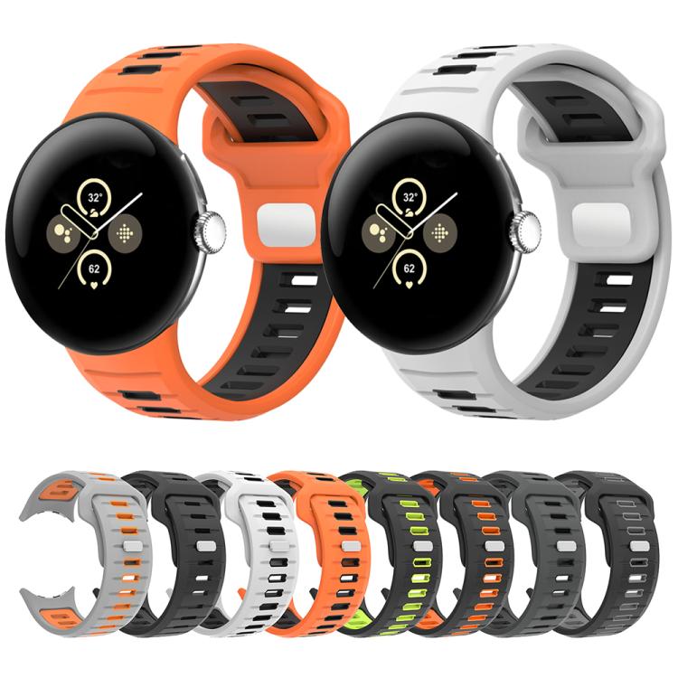 سوار ساعة من السيليكون بإبزيم عكسي بلونين، لساعات Google Pixel Watch 4 / Watch 3 45mm