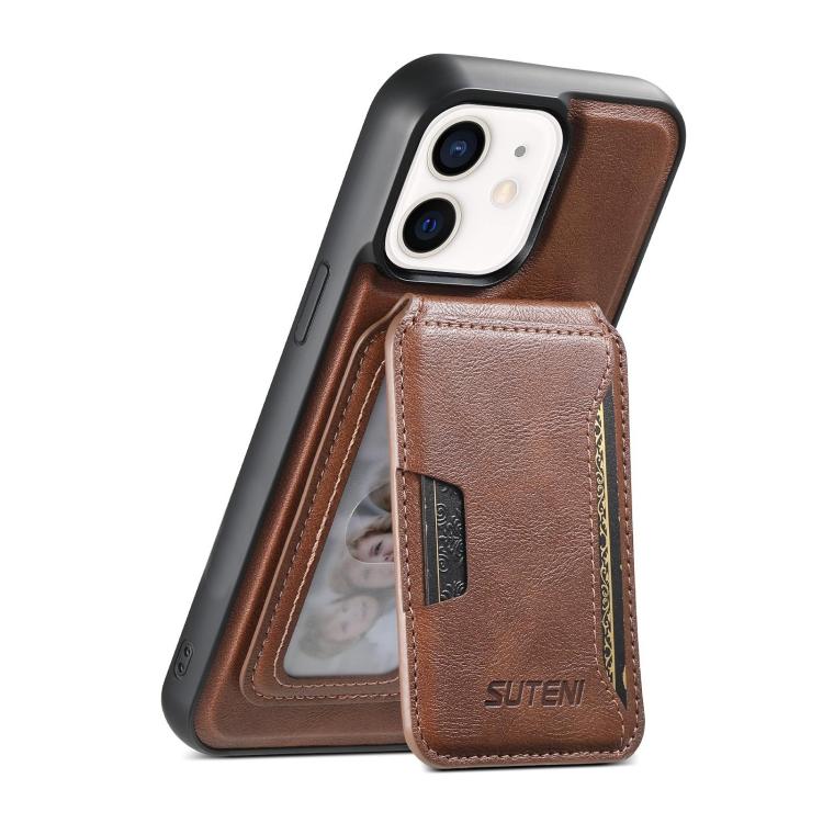 Suteni M3 Card Bag MagSafe Cowhide Texture Leather Phone Case, For iPhone 13 Pro Max, For iPhone 13 Pro, For iPhone 13, For iPhone 12, For iPhone 12 Pro Max, For iPhone 12 Pro