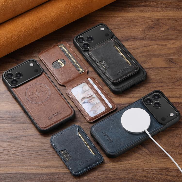 غطاء هاتف جلدي Suteni M3 بنقشة جلد البقر مع محفظة بطاقات وMagSafe، لأجهزة iPhone 13 Pro Max، iPhone 13 Pro، iPhone 13، iPhone 12، iPhone 12 Pro Max، iPhone 12 Pro