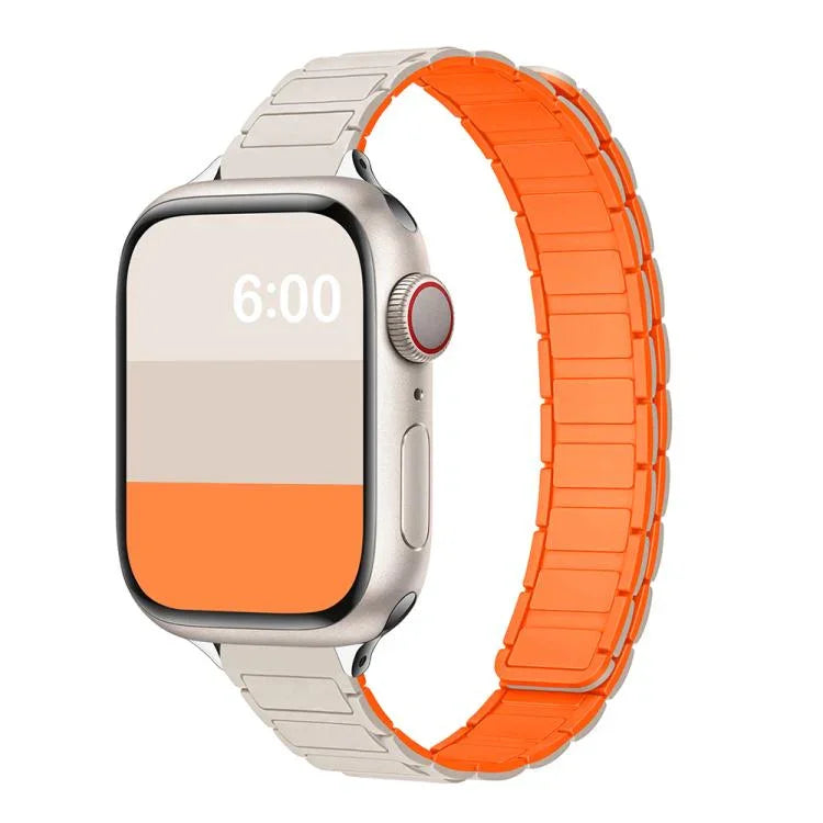 سوار ساعة سيليكون مغناطيسي نحيف بشكل I بثلاث خرزات، لساعات Apple Watch بمقاسات 46مم / 49مم / 45مم / 44مم، لساعات Apple Watch بمقاسات 42مم / 41مم / 40مم / 38مم