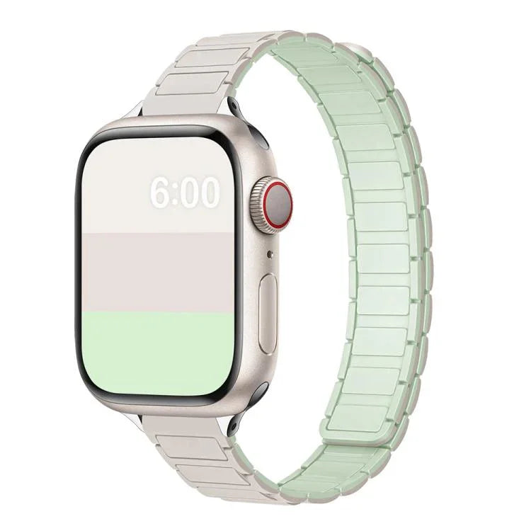 سوار ساعة سيليكون مغناطيسي نحيف بشكل I بثلاث خرزات، لساعات Apple Watch بمقاسات 46مم / 49مم / 45مم / 44مم، لساعات Apple Watch بمقاسات 42مم / 41مم / 40مم / 38مم