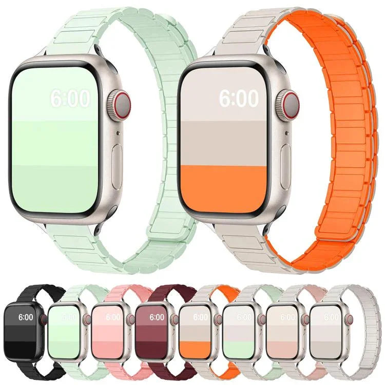 سوار ساعة سيليكون مغناطيسي نحيف بشكل I بثلاث خرزات، لساعات Apple Watch بمقاسات 46مم / 49مم / 45مم / 44مم، لساعات Apple Watch بمقاسات 42مم / 41مم / 40مم / 38مم