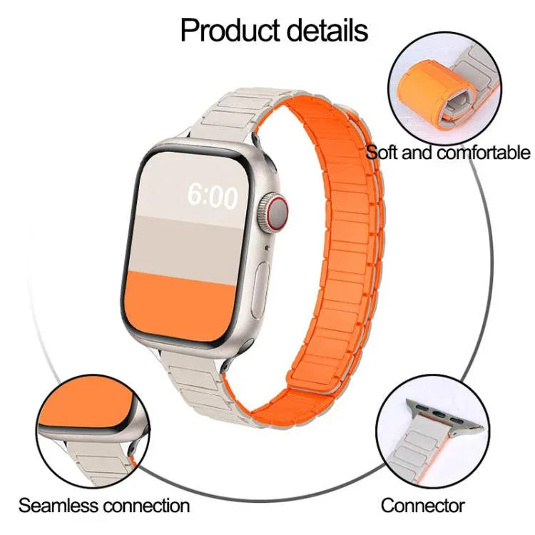 سوار ساعة سيليكون مغناطيسي نحيف بشكل I بثلاث خرزات، لساعات Apple Watch بمقاسات 46مم / 49مم / 45مم / 44مم، لساعات Apple Watch بمقاسات 42مم / 41مم / 40مم / 38مم