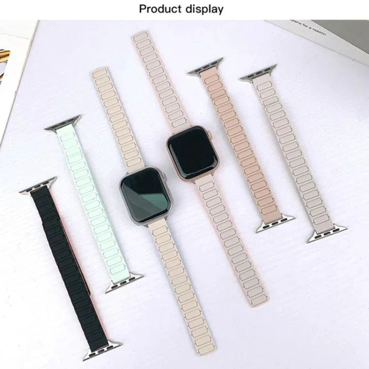 سوار ساعة سيليكون مغناطيسي نحيف بشكل I بثلاث خرزات، لساعات Apple Watch بمقاسات 46مم / 49مم / 45مم / 44مم، لساعات Apple Watch بمقاسات 42مم / 41مم / 40مم / 38مم