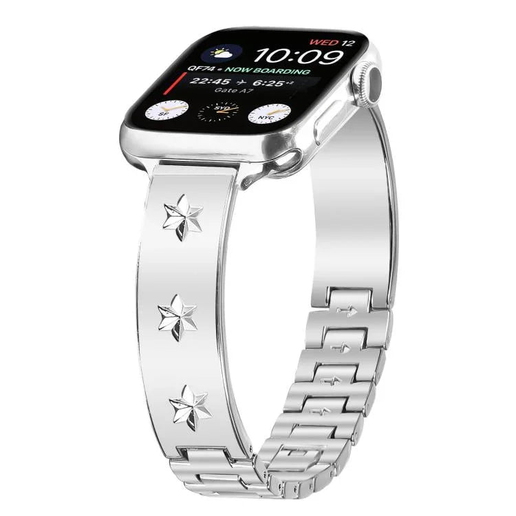 سوار ساعة معدني بتصميم بتلات الثلج، لساعات Apple Watch بمقاسات 46مم / 49مم / 45مم / 44مم، لساعات Apple Watch بمقاسات 42مم / 41مم / 40مم / 38مم