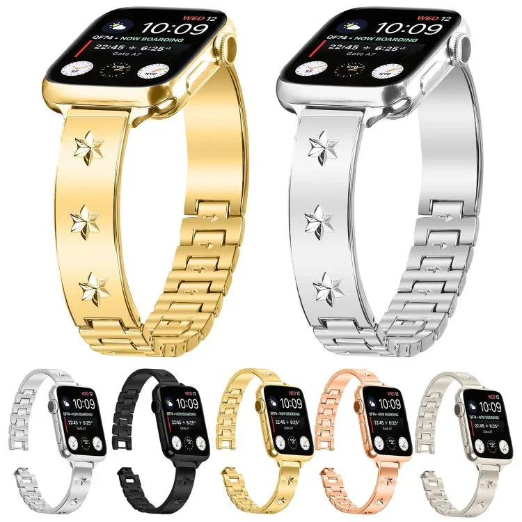 سوار ساعة معدني بتصميم بتلات الثلج، لساعات Apple Watch بمقاسات 46مم / 49مم / 45مم / 44مم، لساعات Apple Watch بمقاسات 42مم / 41مم / 40مم / 38مم