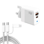 شاحن PD41 GaN PD 45 واط + USB مع كابل بيانات USB-C إلى USB-C / 8 Pin للآيفون، قابس المملكة المتحدة، قابس المملكة المتحدة
