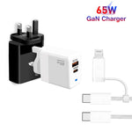 شاحن PD41 GaN PD 45 واط + USB مع كابل بيانات USB-C إلى USB-C / 8 Pin للآيفون، قابس المملكة المتحدة، قابس المملكة المتحدة