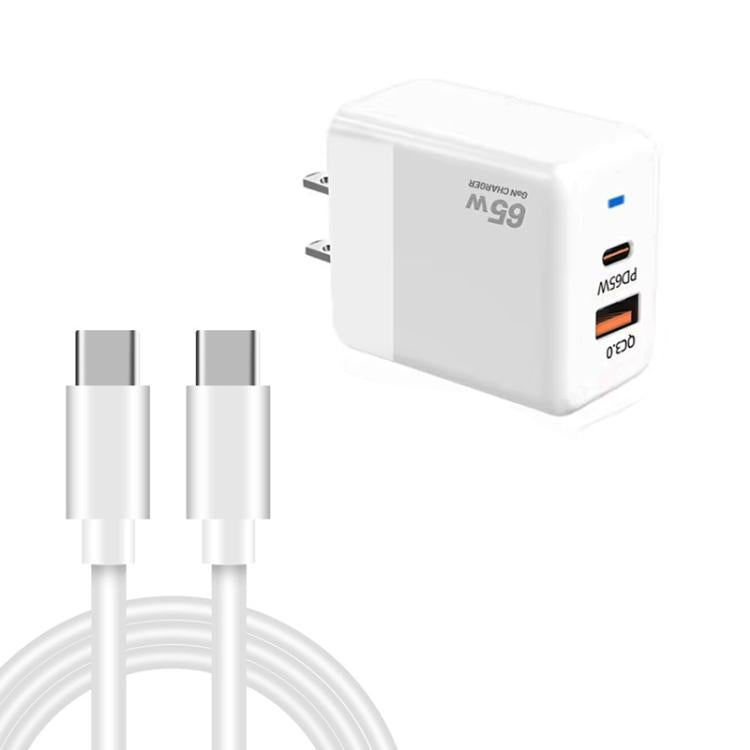 شاحن PD41 GaN PD 45 واط + USB مع كابل بيانات Type-C إلى Type-C، قابس الولايات المتحدة، قابس المملكة المتحدة
