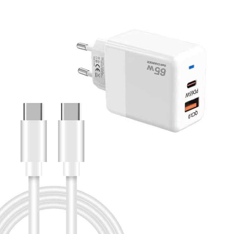شاحن PD41 GaN PD 45 واط + USB مع كابل بيانات Type-C إلى Type-C، قابس الاتحاد الأوروبي، قابس الاتحاد الأوروبي