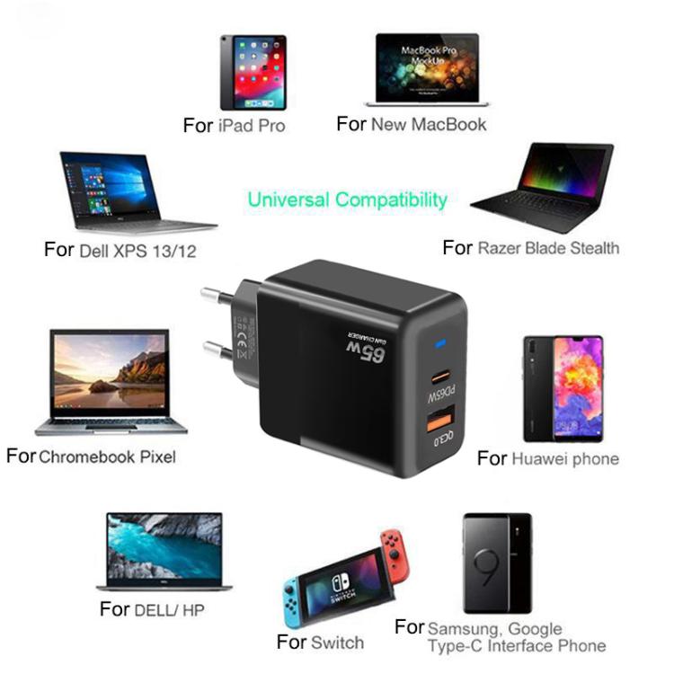 شاحن PD41 GaN PD 45 واط + USB مع كابل بيانات Type-C إلى Type-C، قابس الاتحاد الأوروبي، قابس الاتحاد الأوروبي