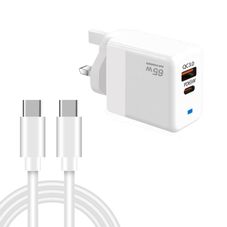 شاحن PD41 GaN PD 45 واط + USB مع كابل بيانات Type-C إلى Type-C، قابس المملكة المتحدة، قابس الولايات المتحدة