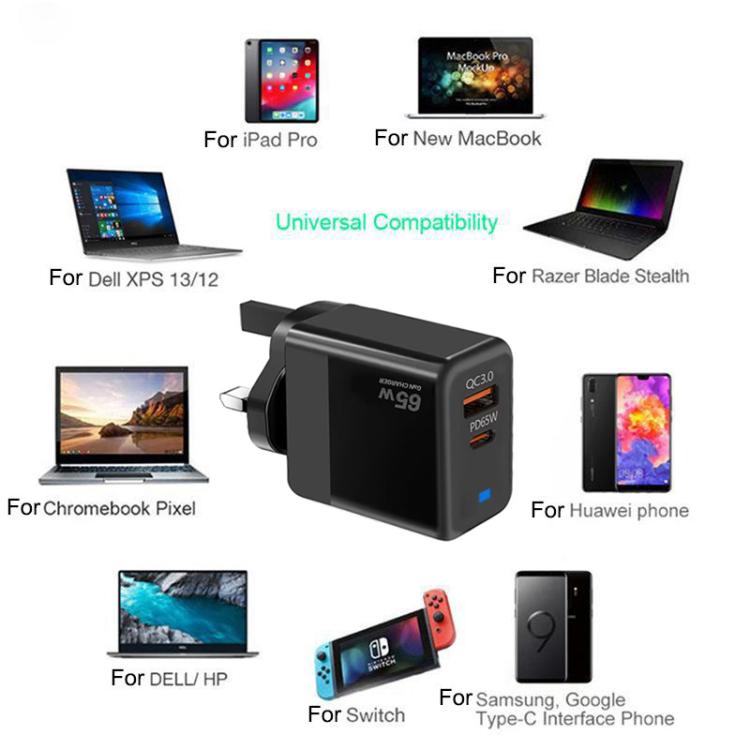 شاحن PD41 GaN PD 45 واط + USB مع كابل بيانات Type-C إلى Type-C، قابس المملكة المتحدة، قابس الولايات المتحدة