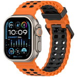 سوار ساعة سيليكون ثنائي اللون ذو صفين من الثقوب بتصميم المحيط، لساعات Apple Watch بمقاسات 46مم / 49مم / 45مم / 44مم