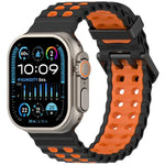 سوار ساعة سيليكون ثنائي اللون ذو صفين من الثقوب بتصميم المحيط، لساعات Apple Watch بمقاسات 46مم / 49مم / 45مم / 44مم