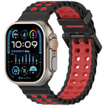 سوار ساعة سيليكون ثنائي اللون ذو صفين من الثقوب بتصميم المحيط، لساعات Apple Watch بمقاسات 46مم / 49مم / 45مم / 44مم