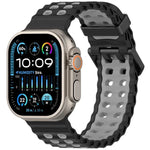 سوار ساعة سيليكون ثنائي اللون ذو صفين من الثقوب بتصميم المحيط، لساعات Apple Watch بمقاسات 46مم / 49مم / 45مم / 44مم
