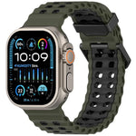 سوار ساعة سيليكون ثنائي اللون ذو صفين من الثقوب بتصميم المحيط، لساعات Apple Watch بمقاسات 46مم / 49مم / 45مم / 44مم