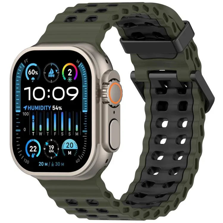 سوار ساعة سيليكون ثنائي اللون ذو صفين من الثقوب بتصميم المحيط، لساعات Apple Watch بمقاسات 46مم / 49مم / 45مم / 44مم