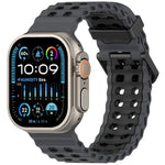 سوار ساعة سيليكون ثنائي اللون ذو صفين من الثقوب بتصميم المحيط، لساعات Apple Watch بمقاسات 46مم / 49مم / 45مم / 44مم