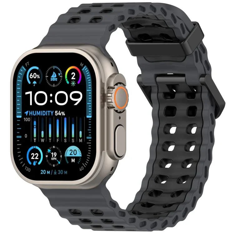 سوار ساعة سيليكون ثنائي اللون ذو صفين من الثقوب بتصميم المحيط، لساعات Apple Watch بمقاسات 46مم / 49مم / 45مم / 44مم
