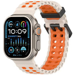 سوار ساعة سيليكون ثنائي اللون ذو صفين من الثقوب بتصميم المحيط، لساعات Apple Watch بمقاسات 46مم / 49مم / 45مم / 44مم
